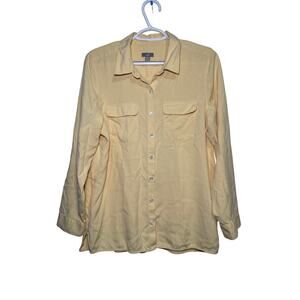 J Jill buttery‎ yellow button down 100% silk long sleeve shirt womens medium